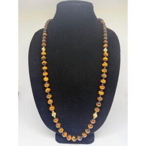 Vintage Tigers Eye and Gold Tone Knotted Beaded Necklace